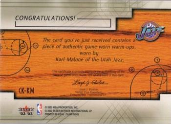 2002-03 Flair - Court Kings Game Used #CK-KM Karl Malone Back
