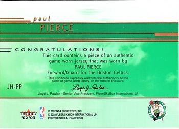 2002-03 Flair - Jersey Heights #JH-PP Paul Pierce Back
