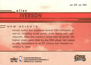 2002-03 Flair - New Heights #20 NH Allen Iverson Back
