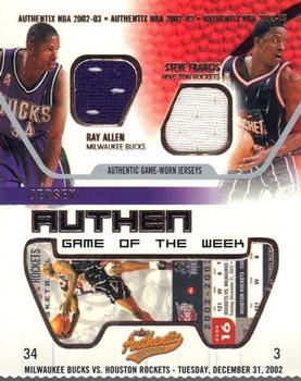 2002-03 Fleer Authentix - Jersey Authentix Game of the Week Ripped #RA-SF Ray Allen / Steve Francis Front