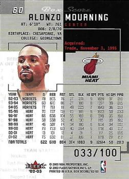 2002-03 Fleer Box Score - First Edition #60 Alonzo Mourning Back