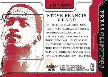 2002-03 Fleer Box Score - Press Clippings #4PC Steve Francis Back