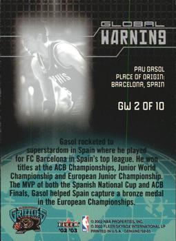 2002-03 Fleer Genuine - Global Warning #GW 2 Pau Gasol Back