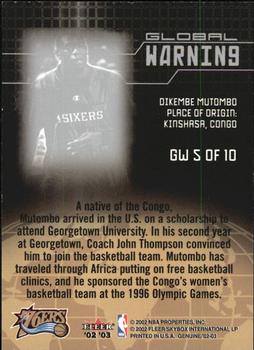 2002-03 Fleer Genuine - Global Warning #GW 5 Dikembe Mutombo Back
