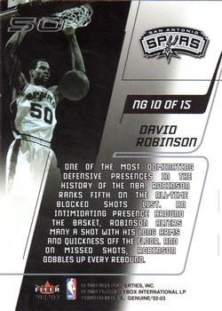 2002-03 Fleer Genuine - Names of the Game #NG 10 David Robinson Back