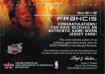 2002-03 Fleer Hot Shots - En Fuego Game-Used #NNO Steve Francis Back