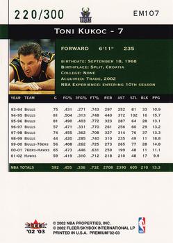 2002-03 Fleer Premium - Emerald #EM107 Toni Kukoc Back