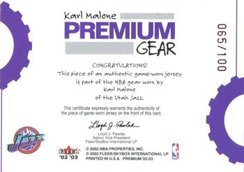 2002-03 Fleer Premium - Premium Gear Ruby #NNO Karl Malone Back