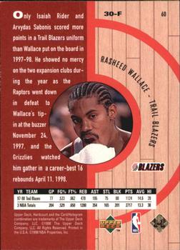 1998 Upper Deck Hardcourt #60 Rasheed Wallace Back