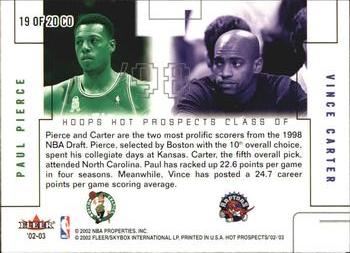 2002-03 Hoops Hot Prospects - Class Of #19 CO Paul Pierce / Vince Carter Back