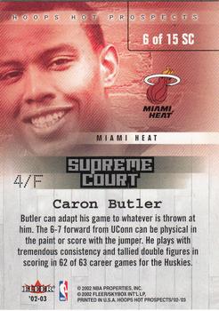 2002-03 Hoops Hot Prospects - Supreme Court #6 SC Caron Butler Back