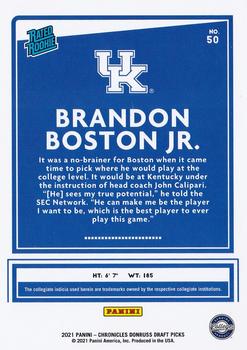 2021 Panini Chronicles Draft Picks #50 Brandon Boston Jr. Back