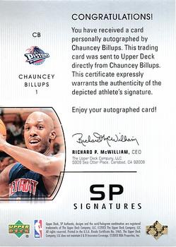2002-03 SP Authentic - SP Signatures #CB Chauncey Billups Back