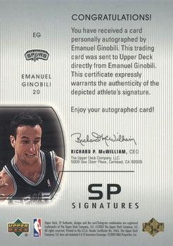 2002-03 SP Authentic - SP Signatures #EG Emanuel Ginobili Back