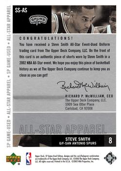 2002-03 SP Game Used - All-Star Apparel #SS-AS Steve Smith Back
