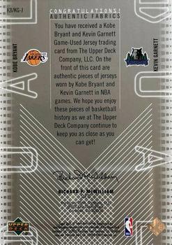 2002-03 SP Game Used - Authentic Fabrics Dual #KB/KG-J Kobe Bryant / Kevin Garnett Back