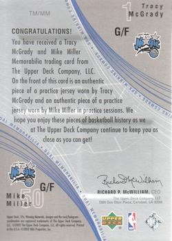 2002-03 SPx - Winning Combos #TM/MM Tracy McGrady / Mike Miller Back