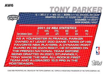 2002-03 Topps - Around the World Exchange #AW6 Tony Parker Back