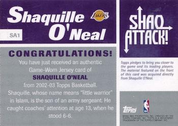 2002-03 Topps - Shaq Attack Relics #SA1 Shaquille O'Neal Back