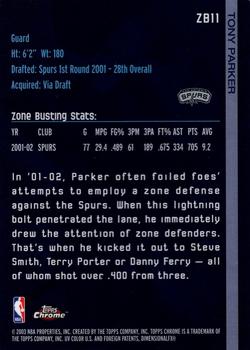 2002-03 Topps Chrome - Zone Busters #ZB11 Tony Parker Back