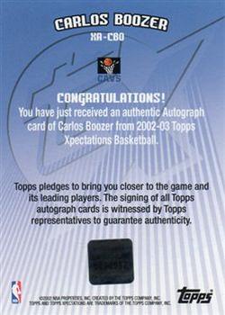 2002-03 Topps Xpectations - Autographs #XA-CBO Carlos Boozer Back