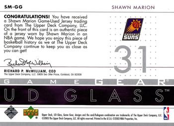 2002-03 UD Glass - Game Gear #SM-GG Shawn Marion Back