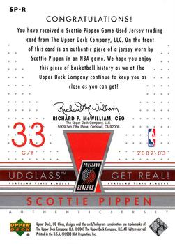2002-03 UD Glass - Get Real! #SP-R Scottie Pippen Back