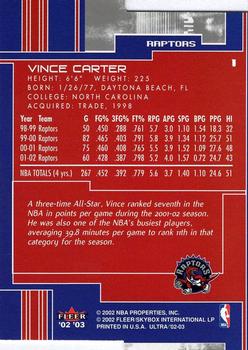2002-03 Ultra - Gold Medallion #1 Vince Carter Back