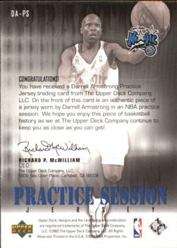 2002-03 Upper Deck - Practice Session Jerseys #DA-PS Darrell Armstrong Back
