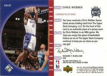 2002-03 Upper Deck - Scoring Threads Jerseys #CW-ST Chris Webber Back