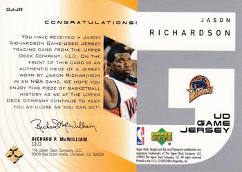 2002-03 Upper Deck - UD Game Jerseys Series Two #GJ-JR Jason Richardson Back