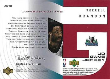 2002-03 Upper Deck - UD Game Jerseys Autographed Series One #AU-TB Terrell Brandon Back