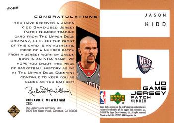 2002-03 Upper Deck - UD Game Jersey Patches Number Series Two #JK-P# Jason Kidd Back