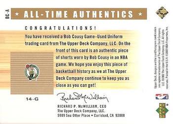 2002-03 Upper Deck Generations - All-Time Authentics #BC-A Bob Cousy Back