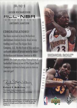 2002-03 Upper Deck Honor Roll - All-NBA Authentics Dual Jerseys #JR/AJ-J Jason Richardson / Antawn Jamison Back