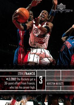 2002-03 Upper Deck MVP - Basketball Diary #B9 Steve Francis Front