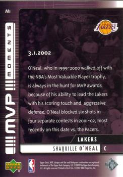 2002-03 Upper Deck MVP - MVP Moments #M1 Shaquille O'Neal Back