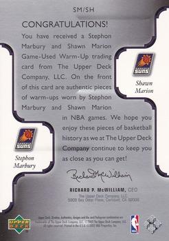 2002-03 Upper Deck Ovation - Authentics Warm-Ups Dual #SM/SH Stephon Marbury / Shawn Marion Back