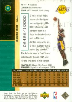 1998-99 SPx Finite #83 Shaquille O'Neal Back