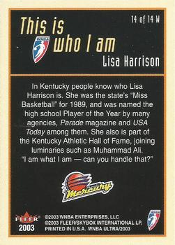 2003 Ultra WNBA - Who I Am #14 W Lisa Harrison Back