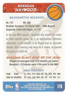 2003-04 Bazooka - Mini #173 Brendan Haywood Back
