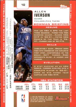 2003-04 Bowman - Gold #10 Allen Iverson Back