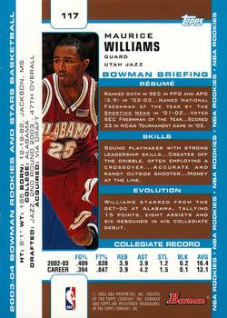2003-04 Bowman - Gold #117 Maurice Williams Back