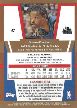 2003-04 Bowman Signature - Gold #47 Latrell Sprewell Back