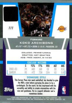 2003-04 Bowman Signature - Silver #111 Koko Archibong Back