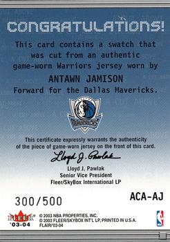 2003-04 Flair - A Cut Above #ACA-AJ Antawn Jamison Back