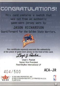 2003-04 Flair - A Cut Above #ACA-JR Jason Richardson Back