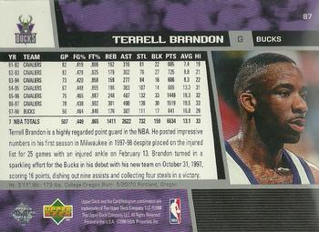1998-99 Upper Deck #87 Terrell Brandon Back