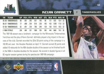 1998-99 Upper Deck #94 Kevin Garnett Back