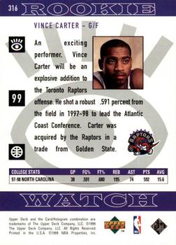 1998-99 Upper Deck #316 Vince Carter Back